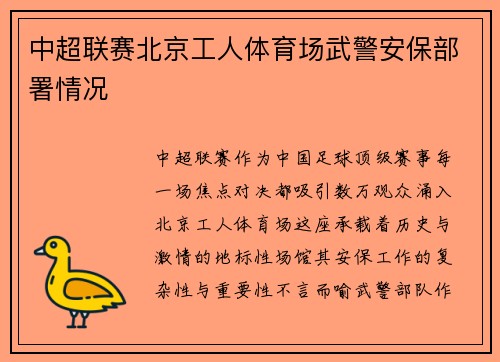中超联赛北京工人体育场武警安保部署情况